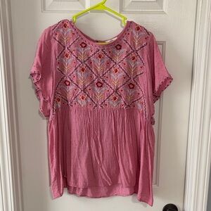 Entro Pink Embroidered Blouse